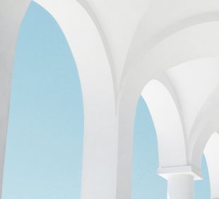 White arches against a pale blue sky